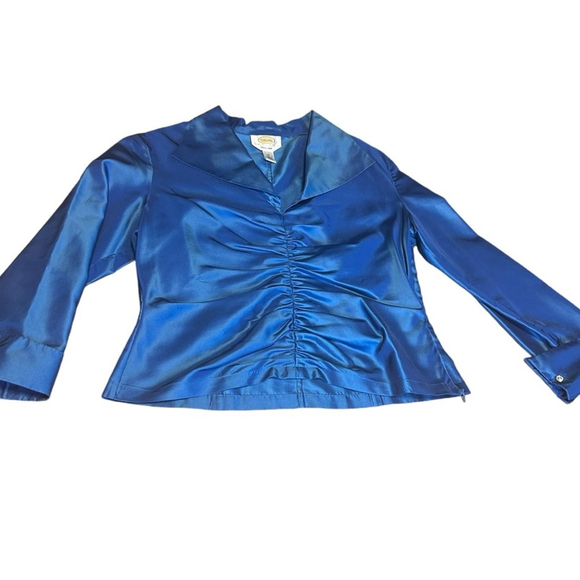 Vintage Talbots - 100% Royal Blue Silk VNeck rinestone sleeve Size 10 - Picture 1 of 10